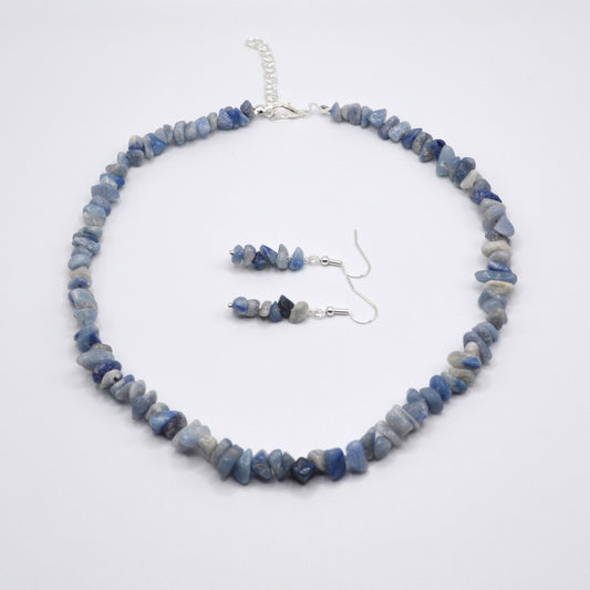 Denim Blue Stone Chips Necklace and Earring Set