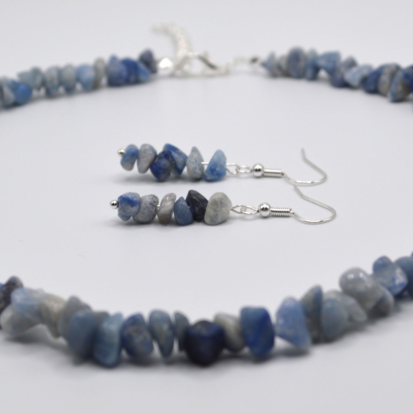 Denim Blue Stone Chips Necklace and Earring Set