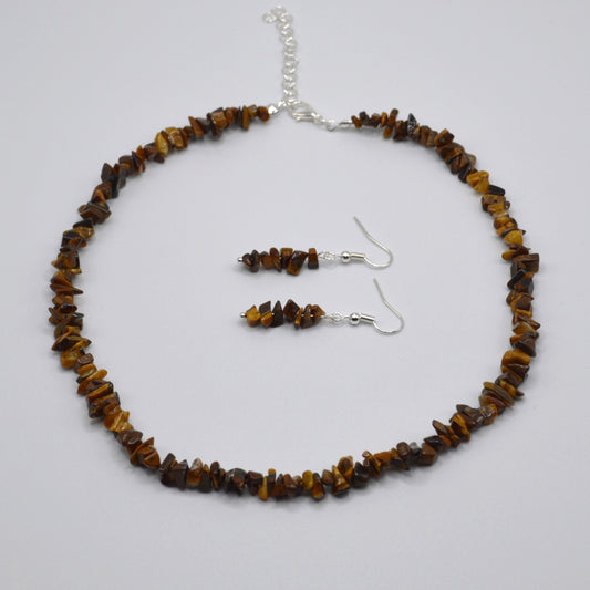 Tigereye Chips Necklace and Earring Set