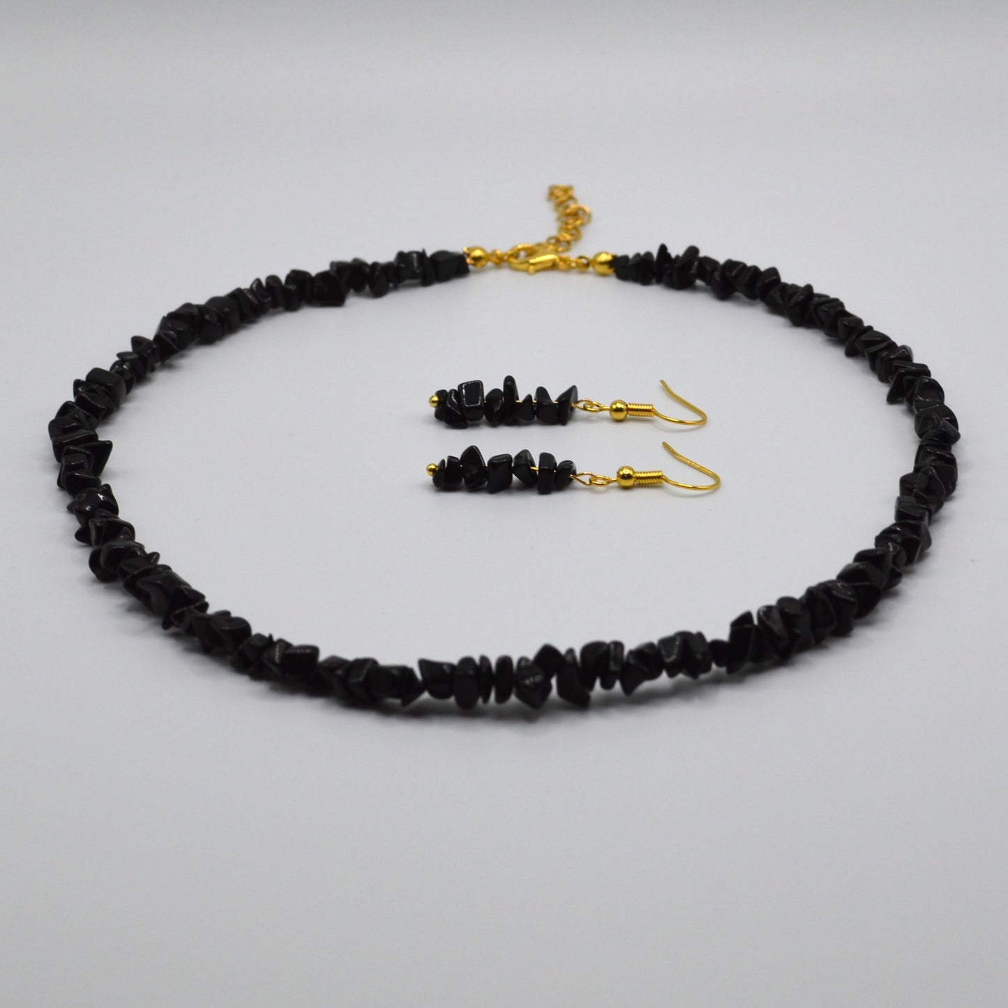 Black Obsidian Chips Necklace and Earring Set