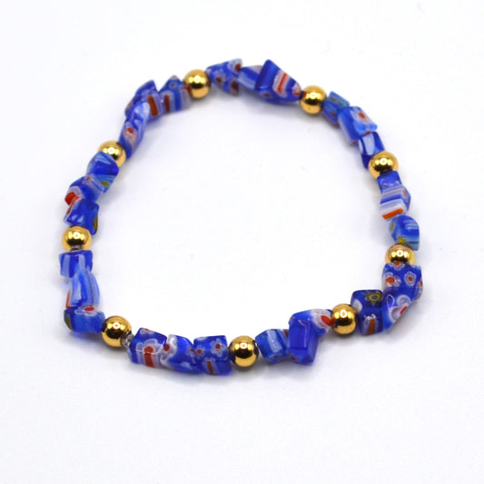 Blue and Red Millefiori Glass Bracelet
