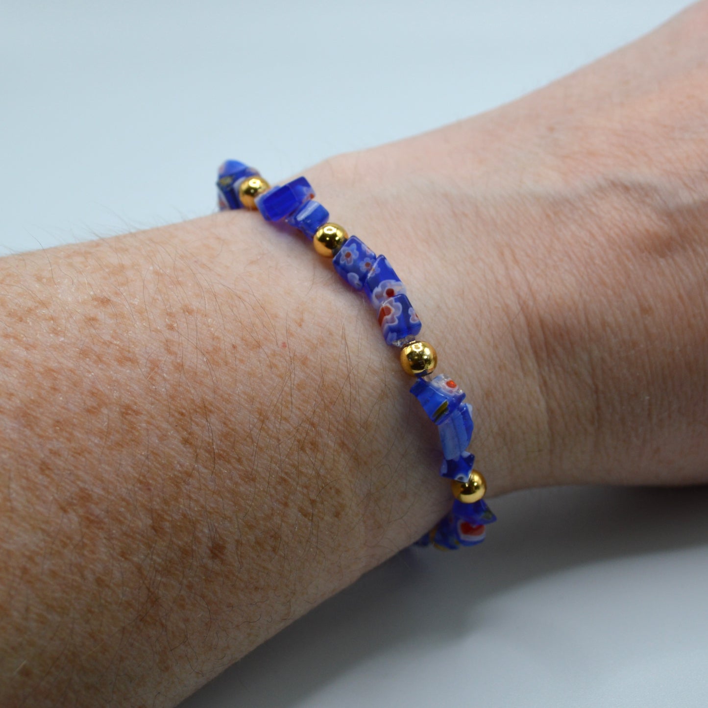 Blue and Red Millefiori Glass Bracelet