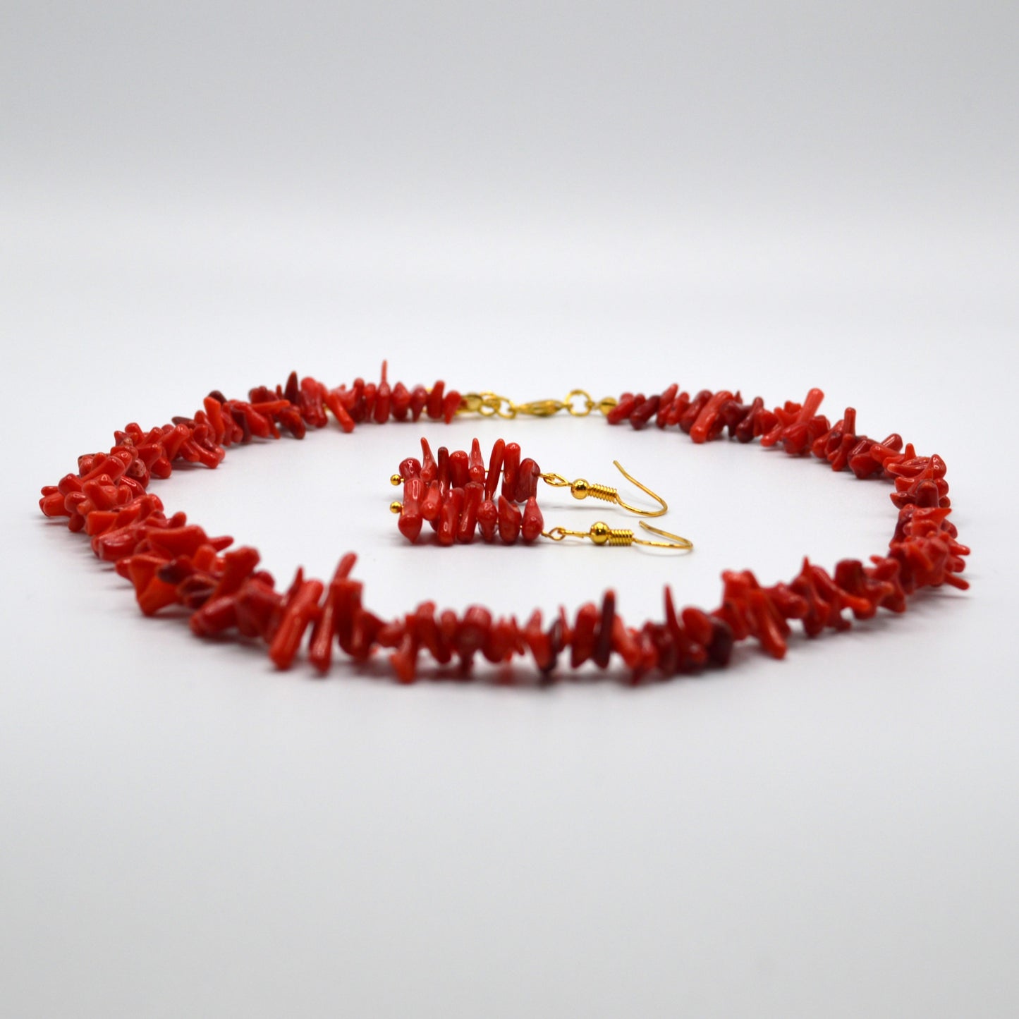 Red Bamboo Coral Necklace and Earring Set
