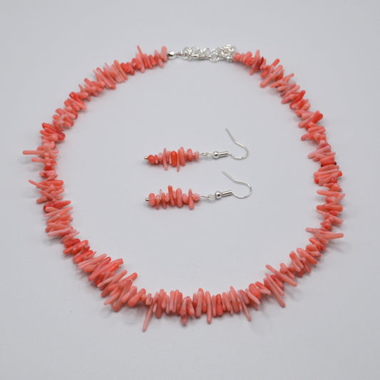 Pink Bamboo Coral Necklace and Earring Set