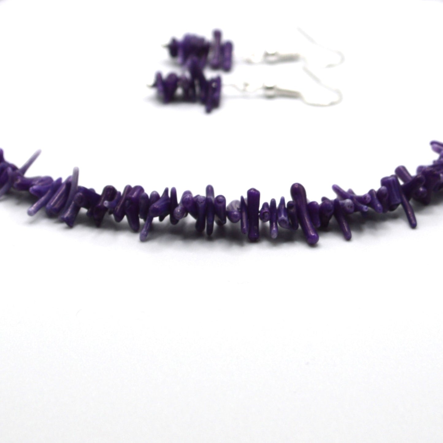 Purple Bamboo Coral Necklace and Earring Set