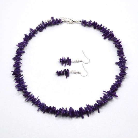 Purple Bamboo Coral Necklace and Earring Set