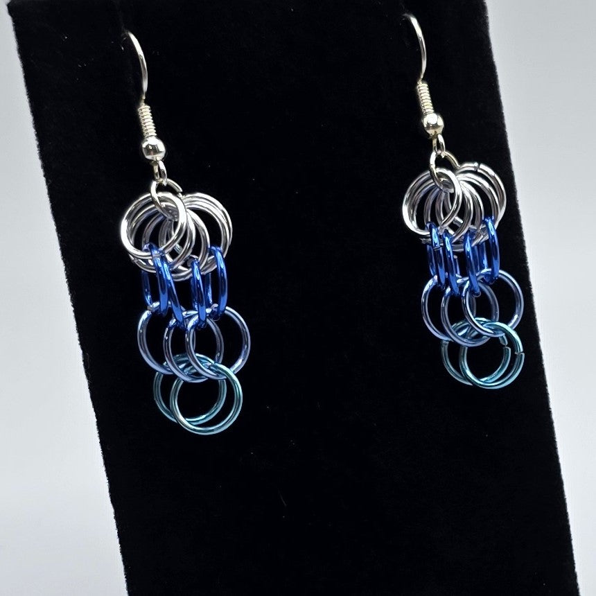 Blue and Silver Chainmail Earrings
