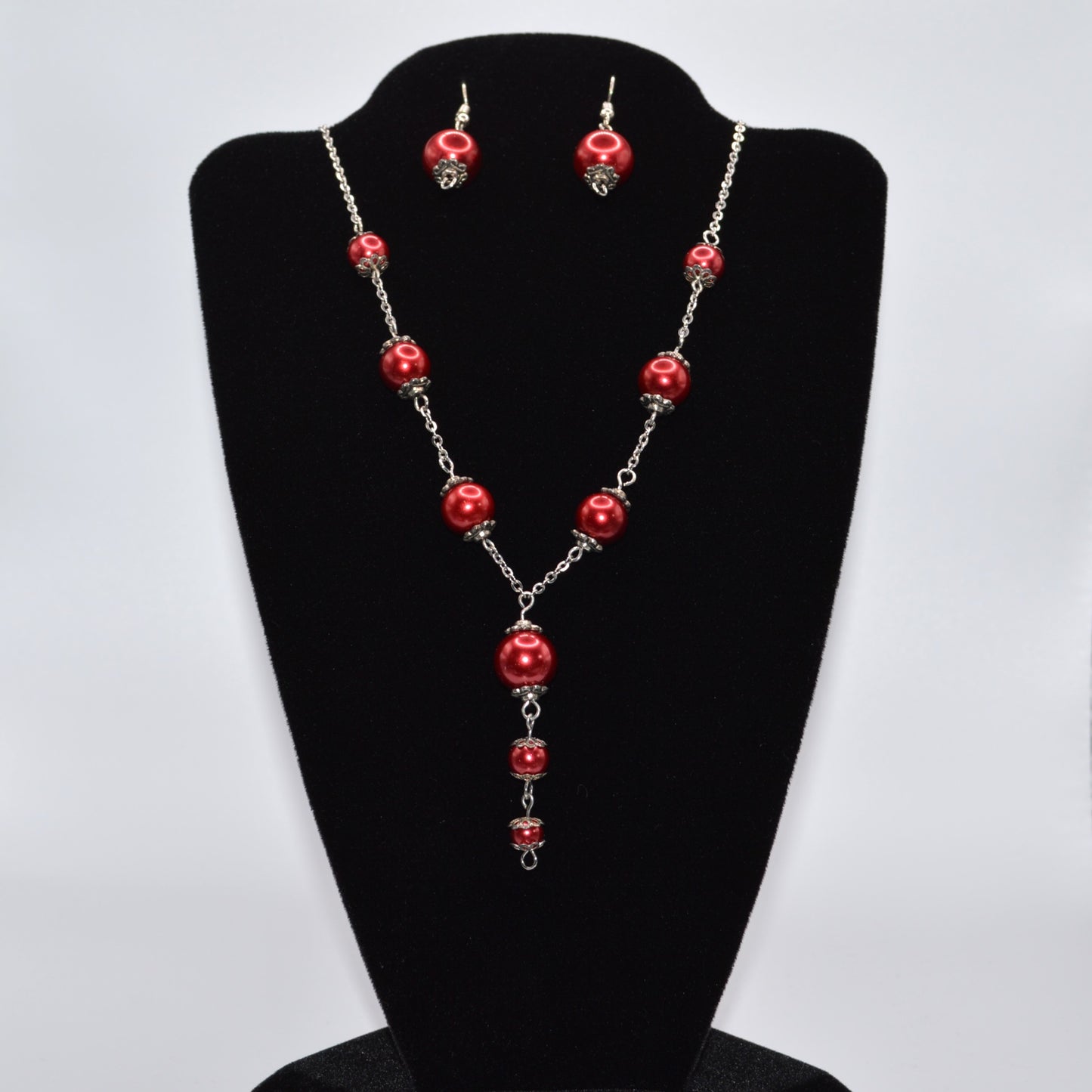 Maroon Glass Beaded Necklace and Earring Set