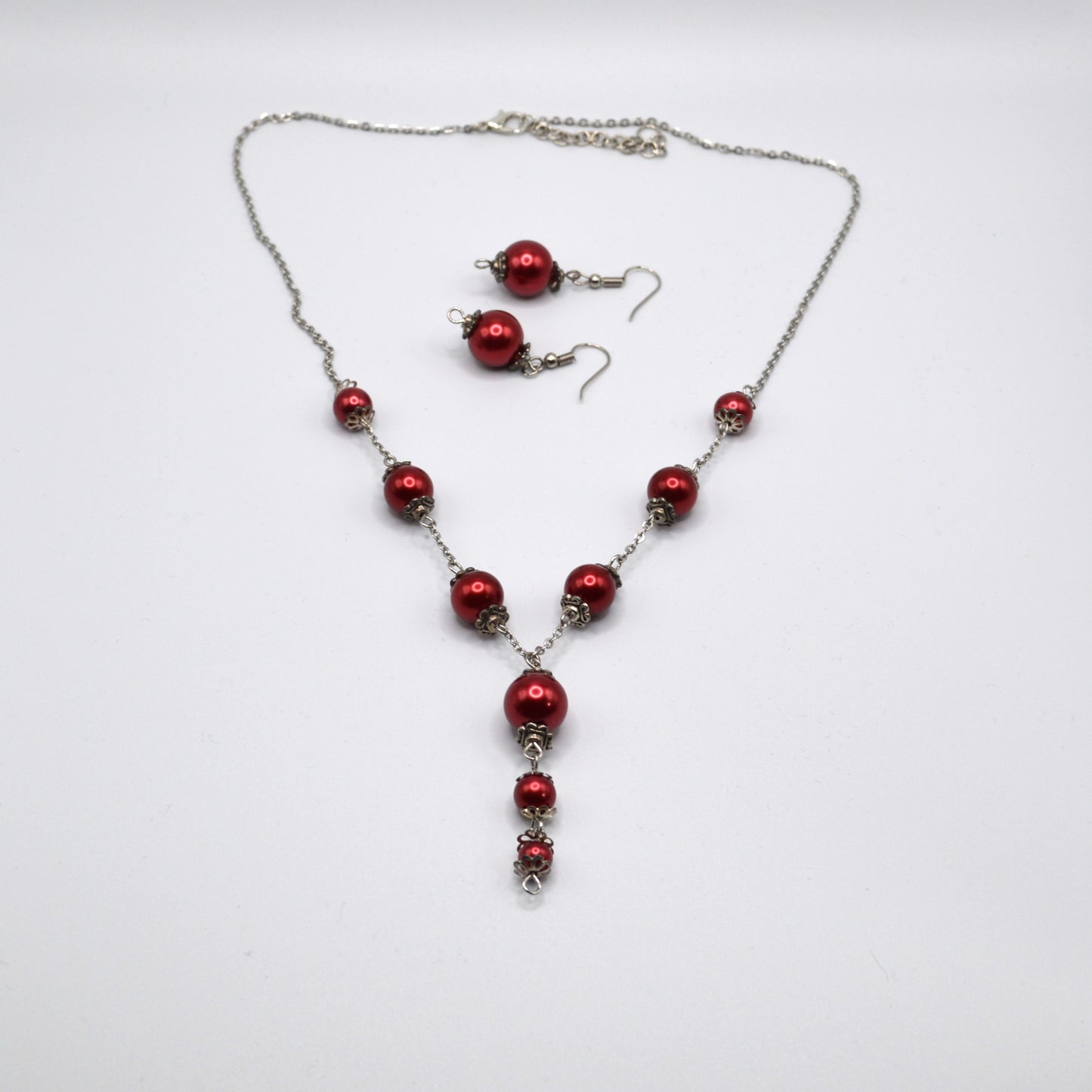 Maroon Glass Beaded Necklace and Earring Set