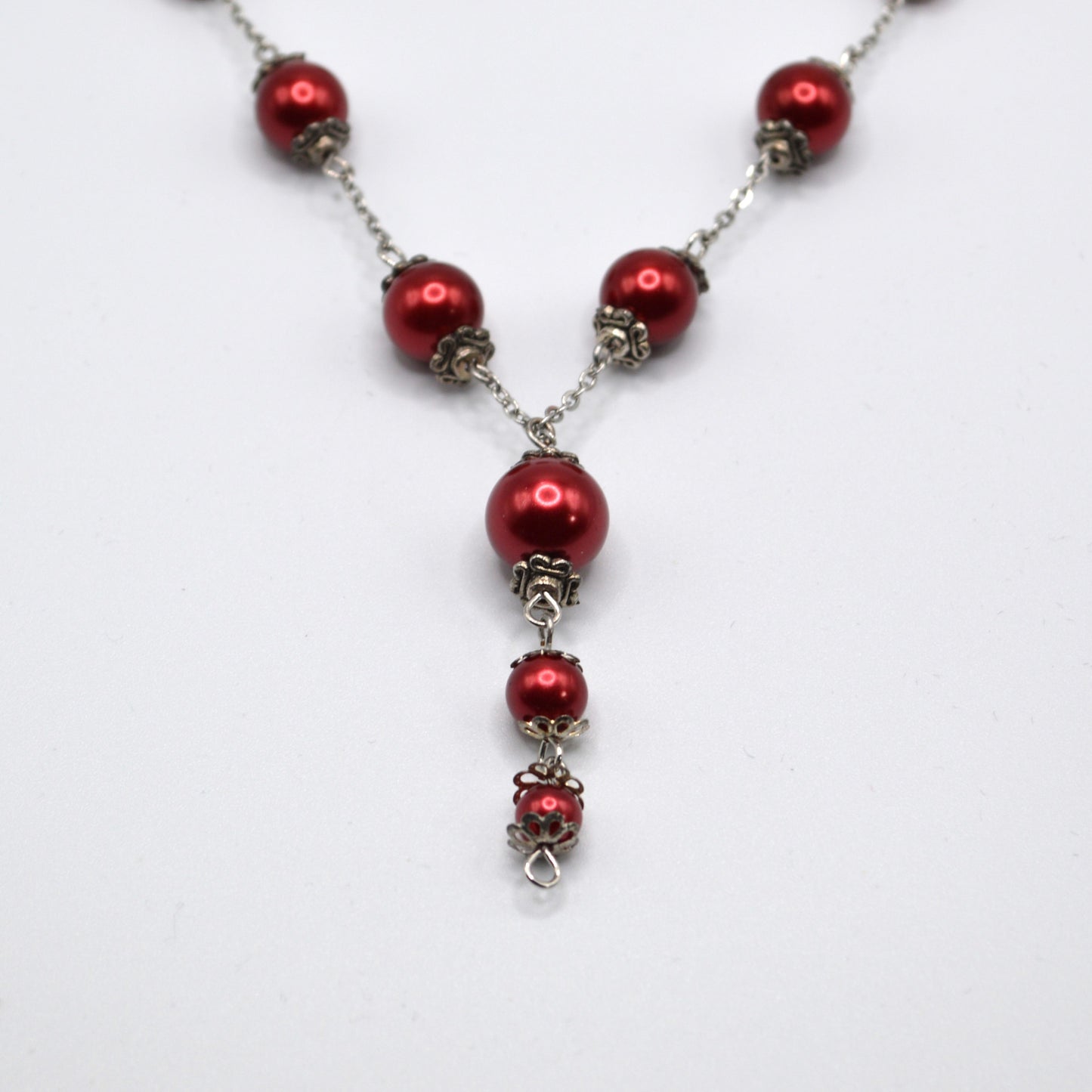 Maroon Glass Beaded Necklace and Earring Set