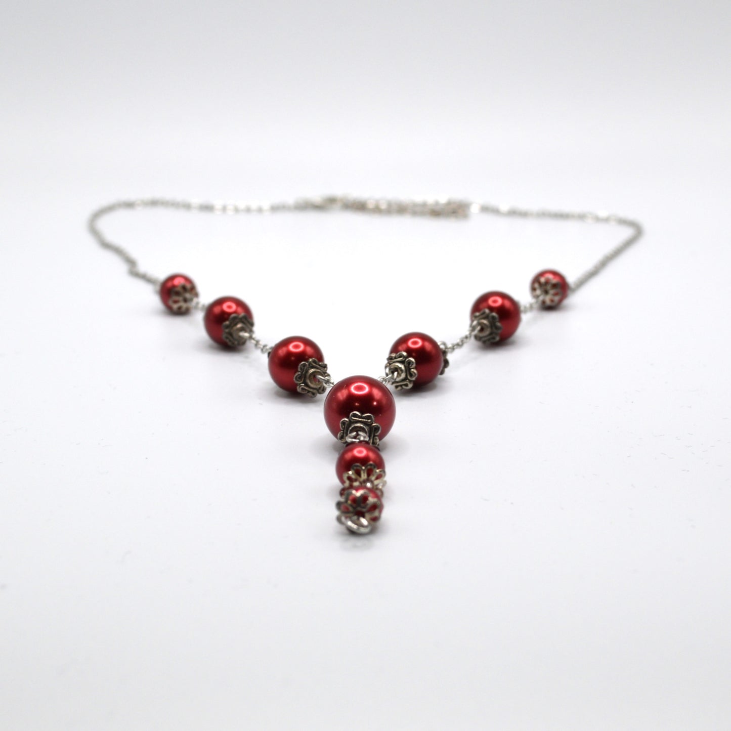 Maroon Glass Beaded Necklace and Earring Set