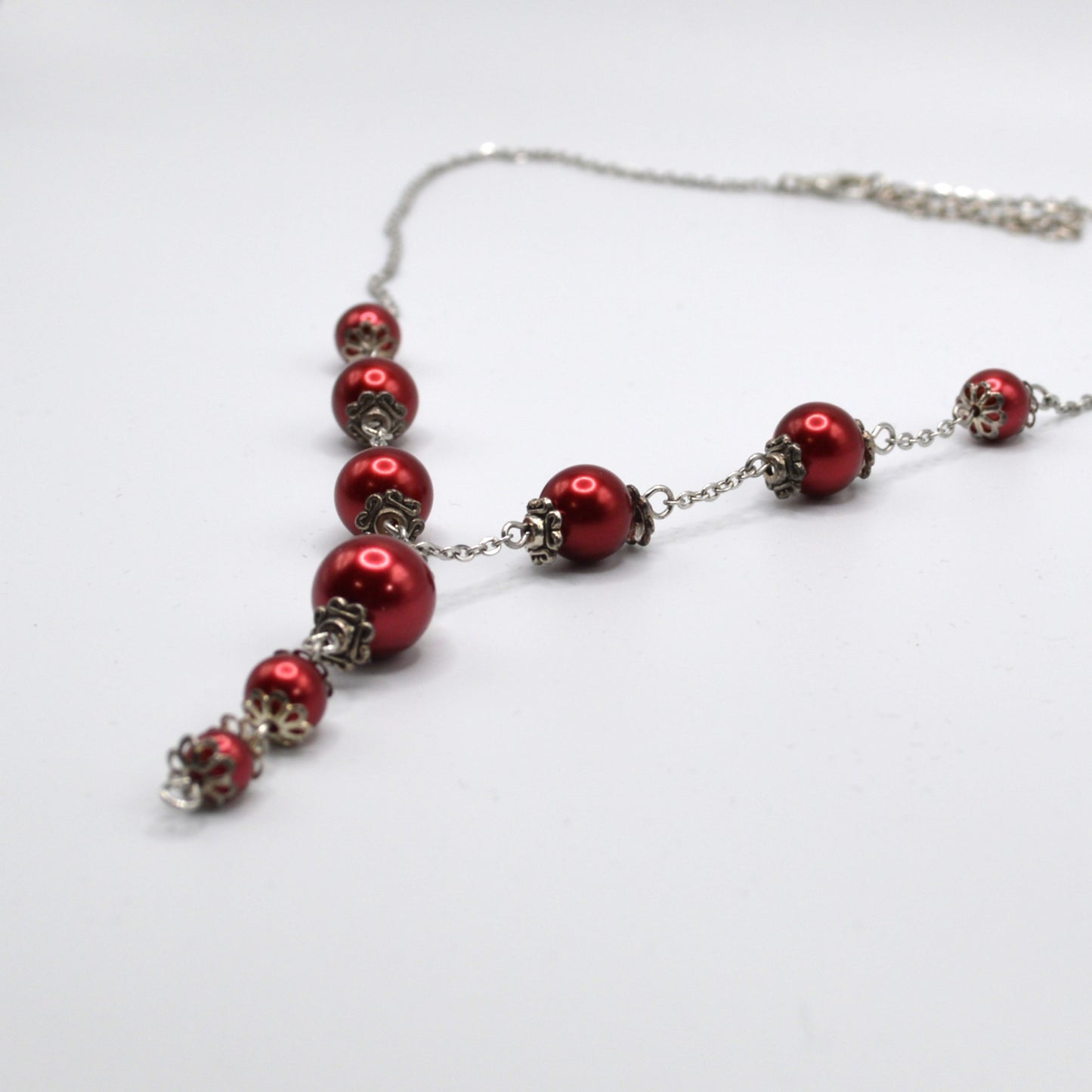 Maroon Glass Beaded Necklace and Earring Set