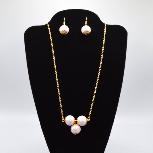 Textured Glass Beaded Necklace and Earring Set (Lilac)