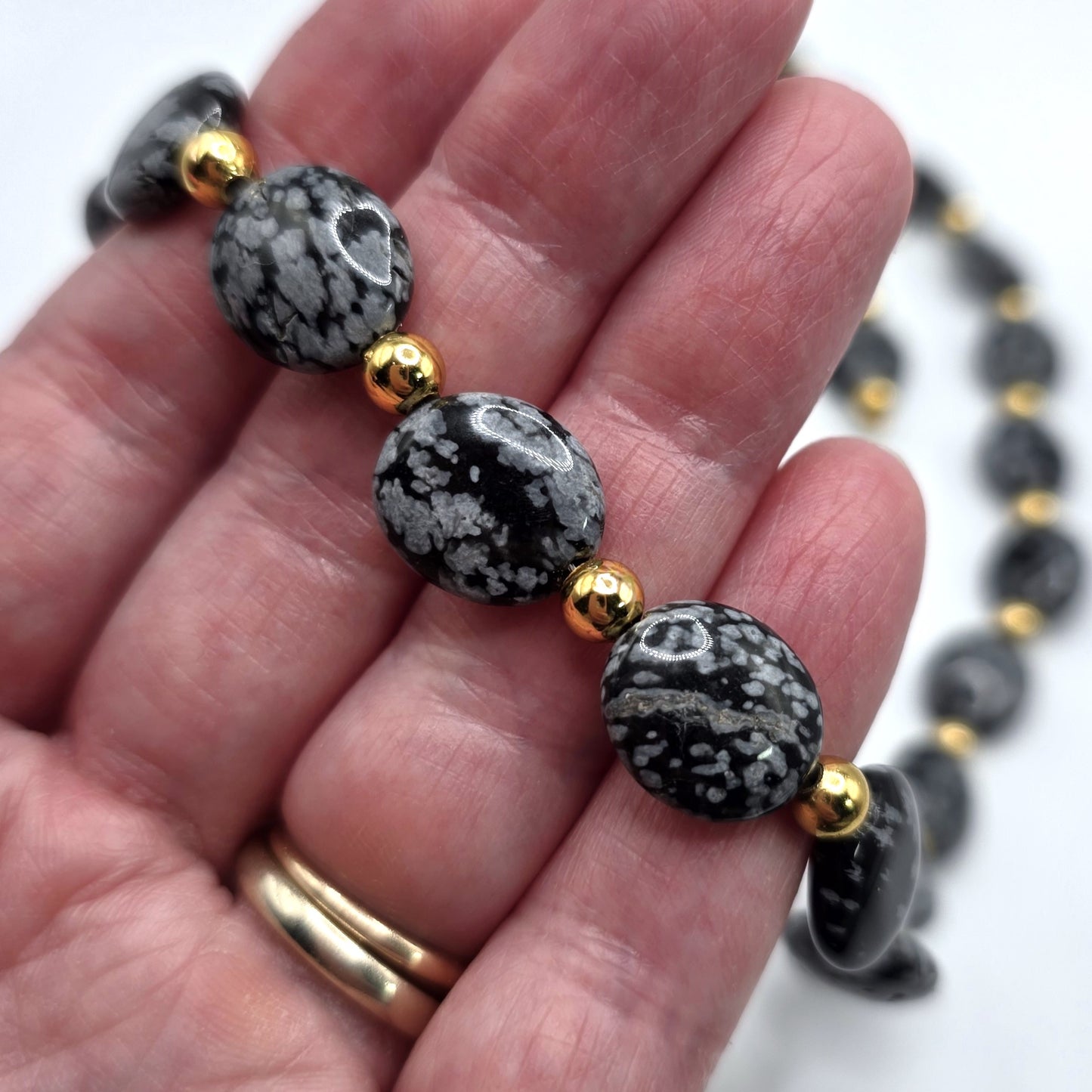 Snowflake Obsidian Beaded Necklace and Earring Set