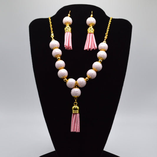 Lilac Textured Glass Beaded Necklace and Earring Set