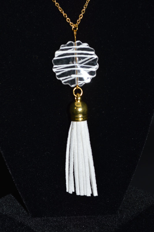 Striped Acrylic Pendant with Tassel Necklace and Earring Set