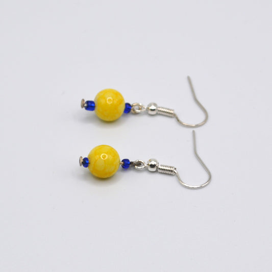 Yellow and Blue Glass Earrings (Short)