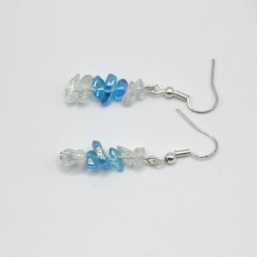 Blue and Clear Glass Chips Earrings