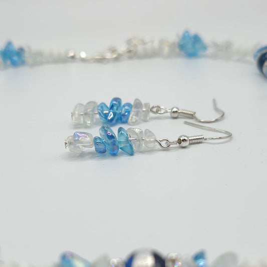Blue and Clear Glass Chips Earrings