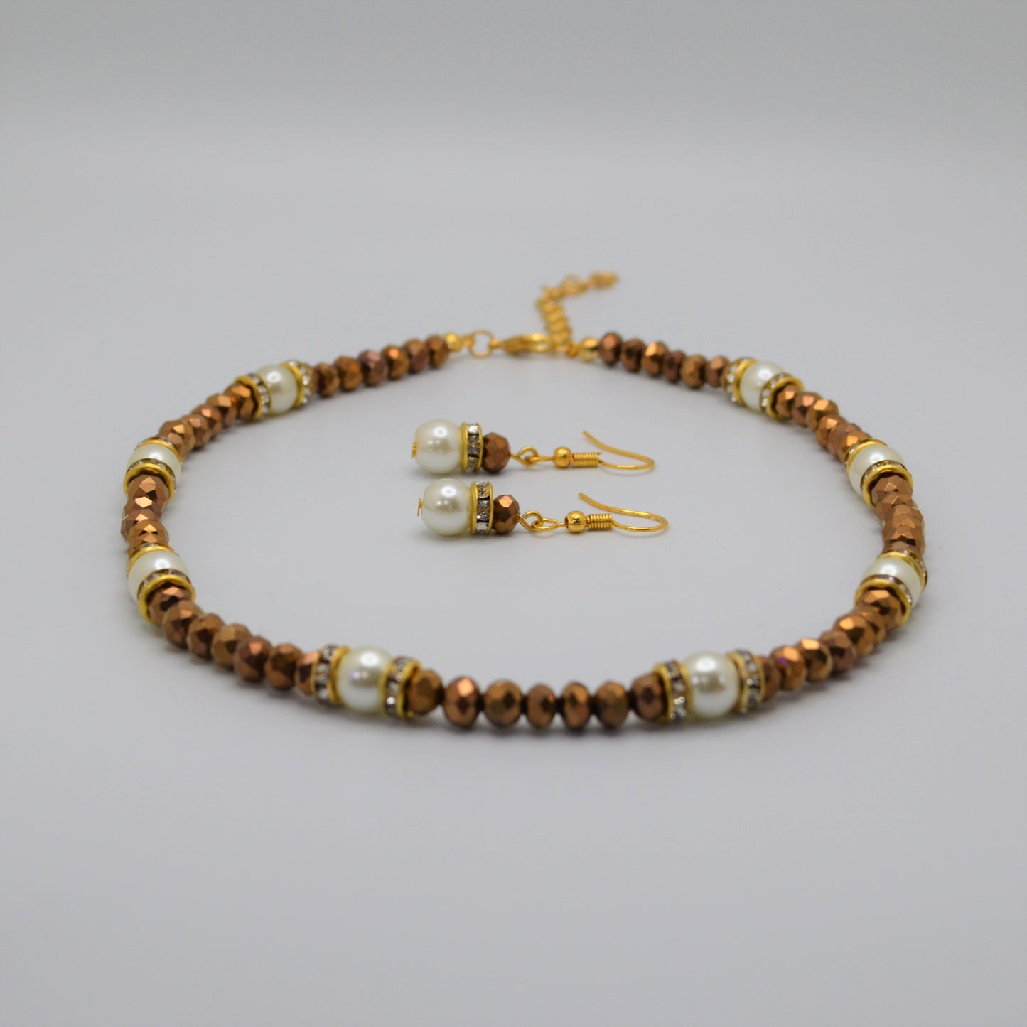 Cream Glass Pearl and Copper Crystal Earrings