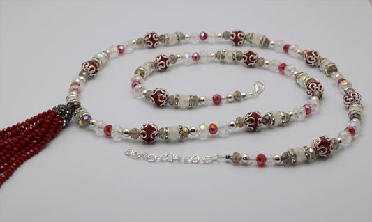 Red Crystal Tassel Necklace