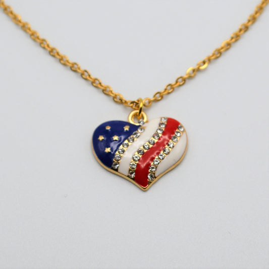 Enamel Heart Flag Earrings and Necklace Set