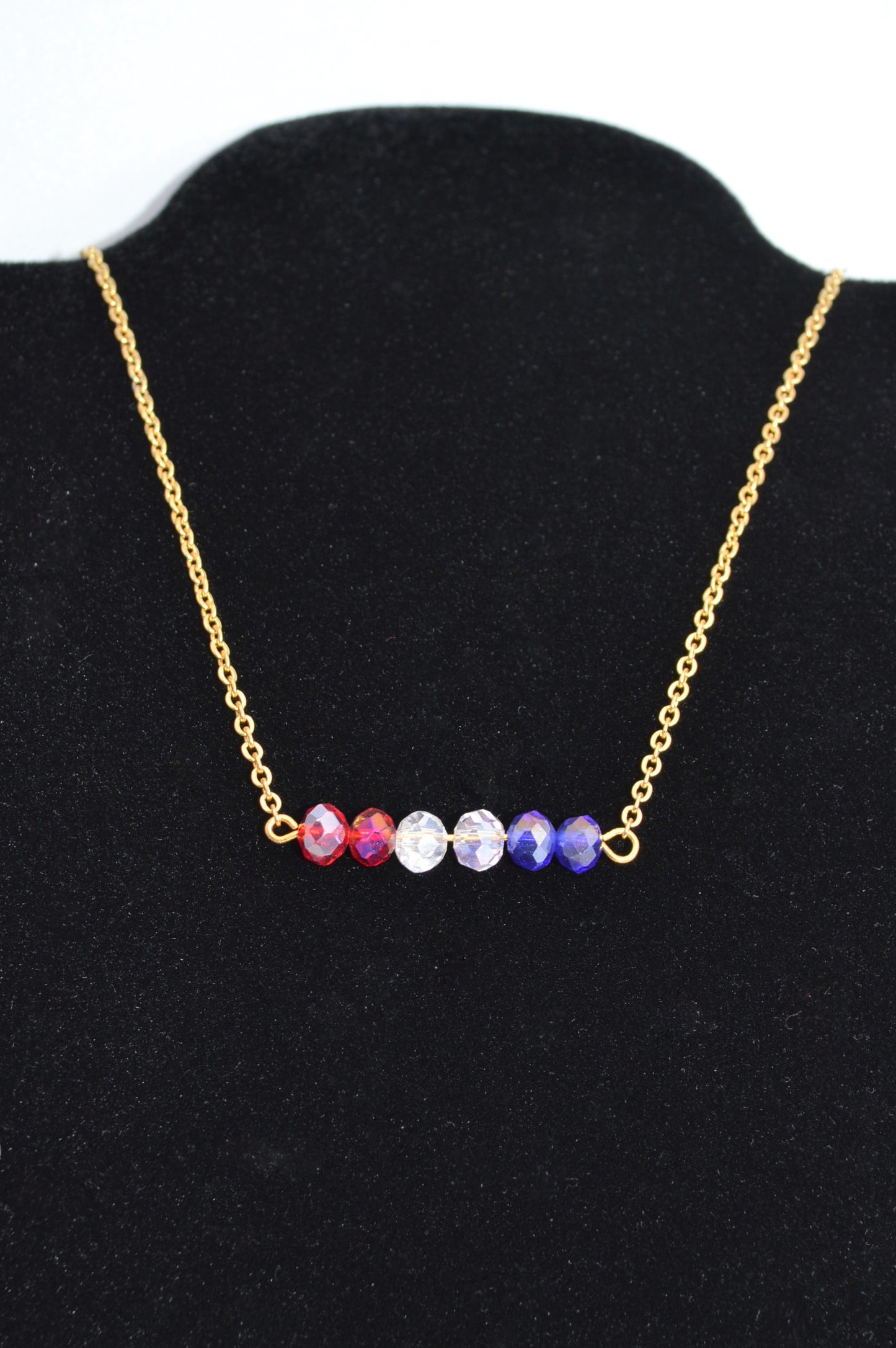 Red, White and Blue Crystal Bar Necklace (Gold)