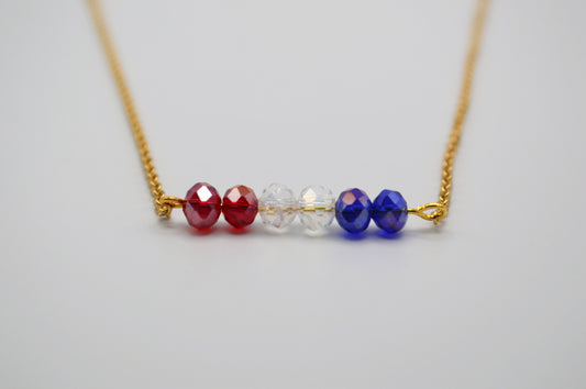 Red, White and Blue Crystal Bar Necklace (Gold)