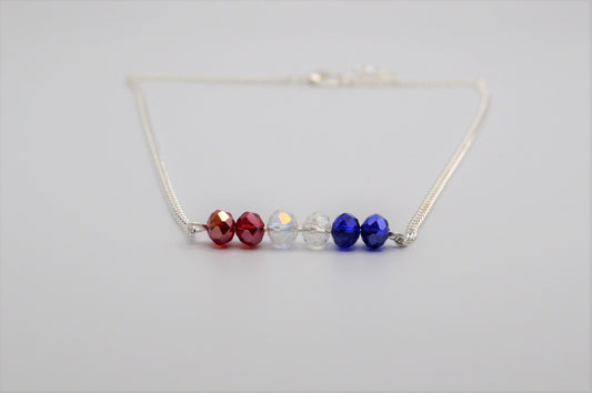 Red, White and Blue Crystal Bar Necklace (Silver)