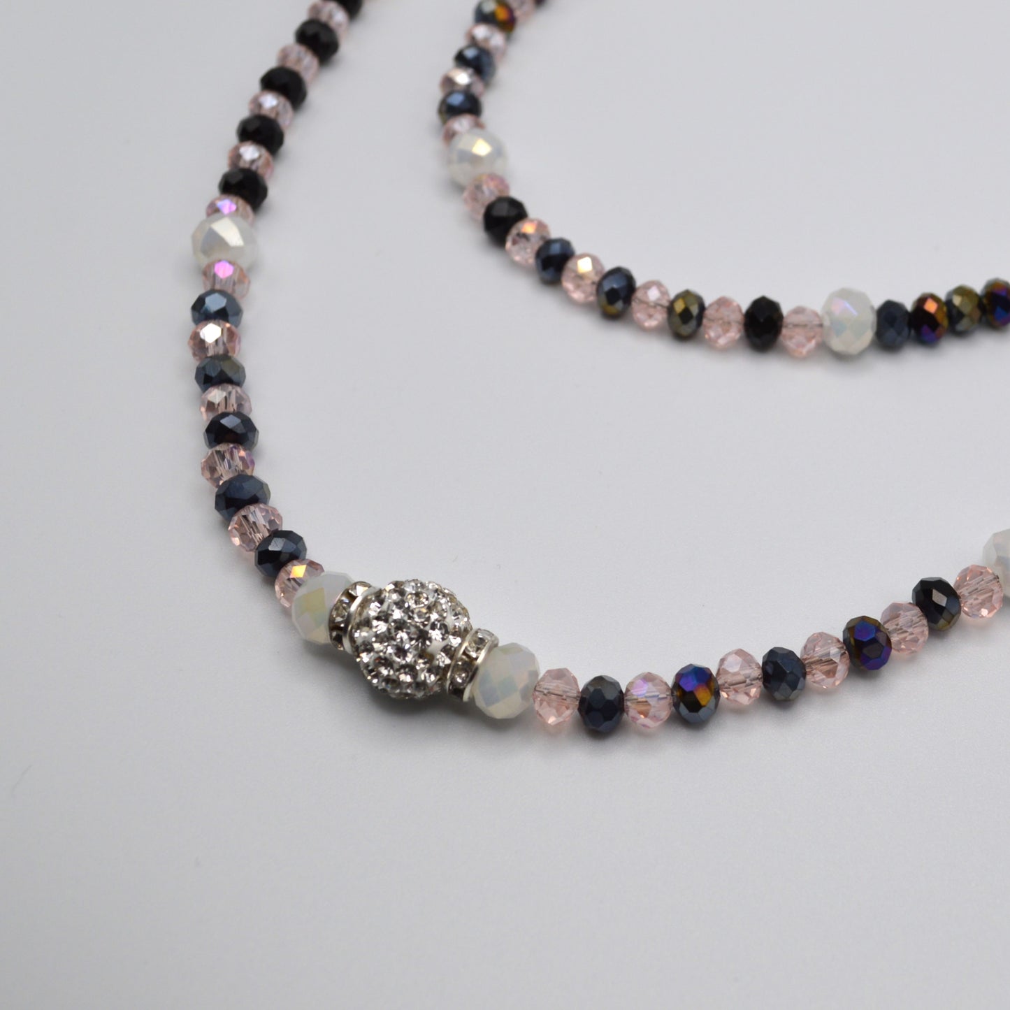 Pink, Black and White Crystal and Pearl Necklace