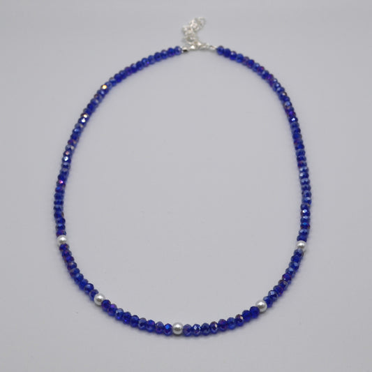 4 mm Cobalt Blue Crystals and Pearl Necklace