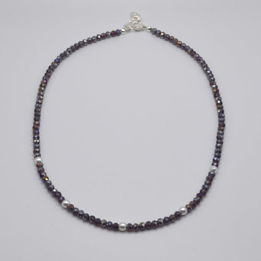 4 mm Violet Crystals and Pearl Necklace