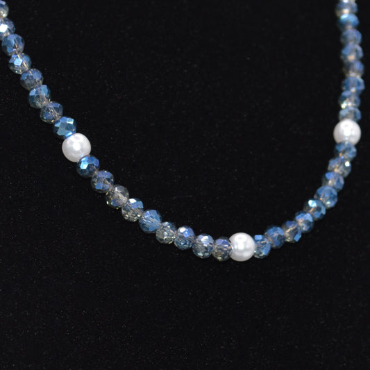 4 mm Smoky Blue Crystals and Pearl Necklace