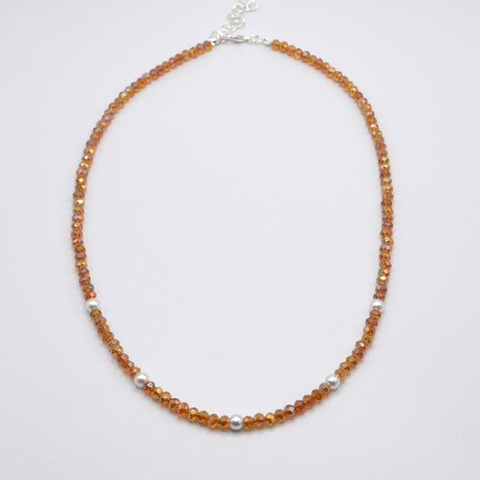 4 mm Peach Crystals and Pearl Necklace