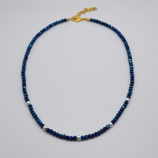 4 mm Royal Blue Crystals and Pearl Necklace