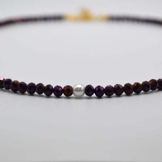 4 mm Purple Crystals and Pearl Necklace