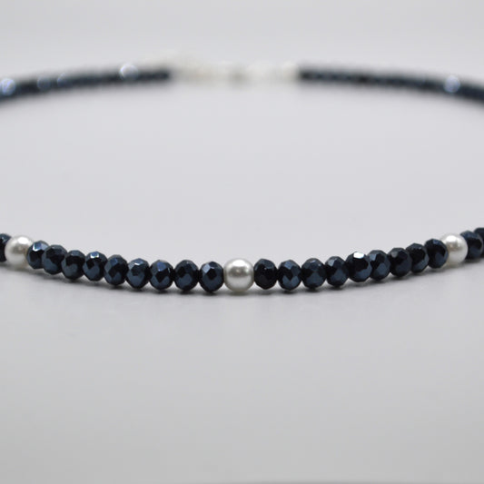 4 mm Black Crystals and Pearl Necklace