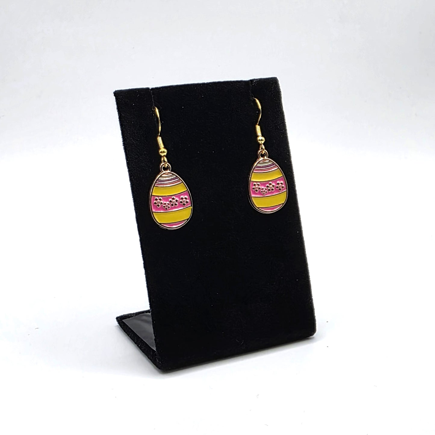 Pink, Purple, and Yellow Striped Easter Egg with Flowers Earrings