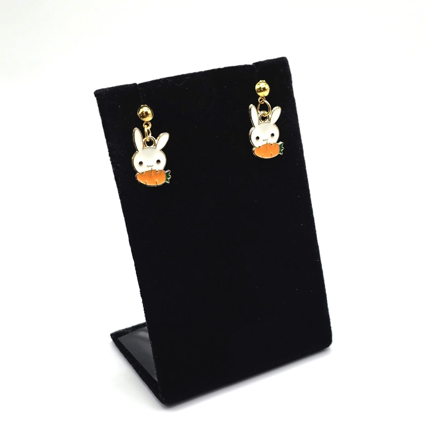 Cute Little Bunny Face with Carrot Easter Earrings