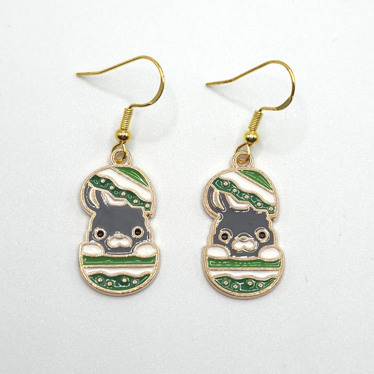 Gray Bunny in an Easter Egg Earrings