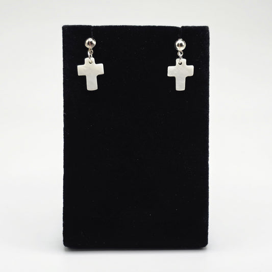 Mother of Pearl Cross Silver Earrings