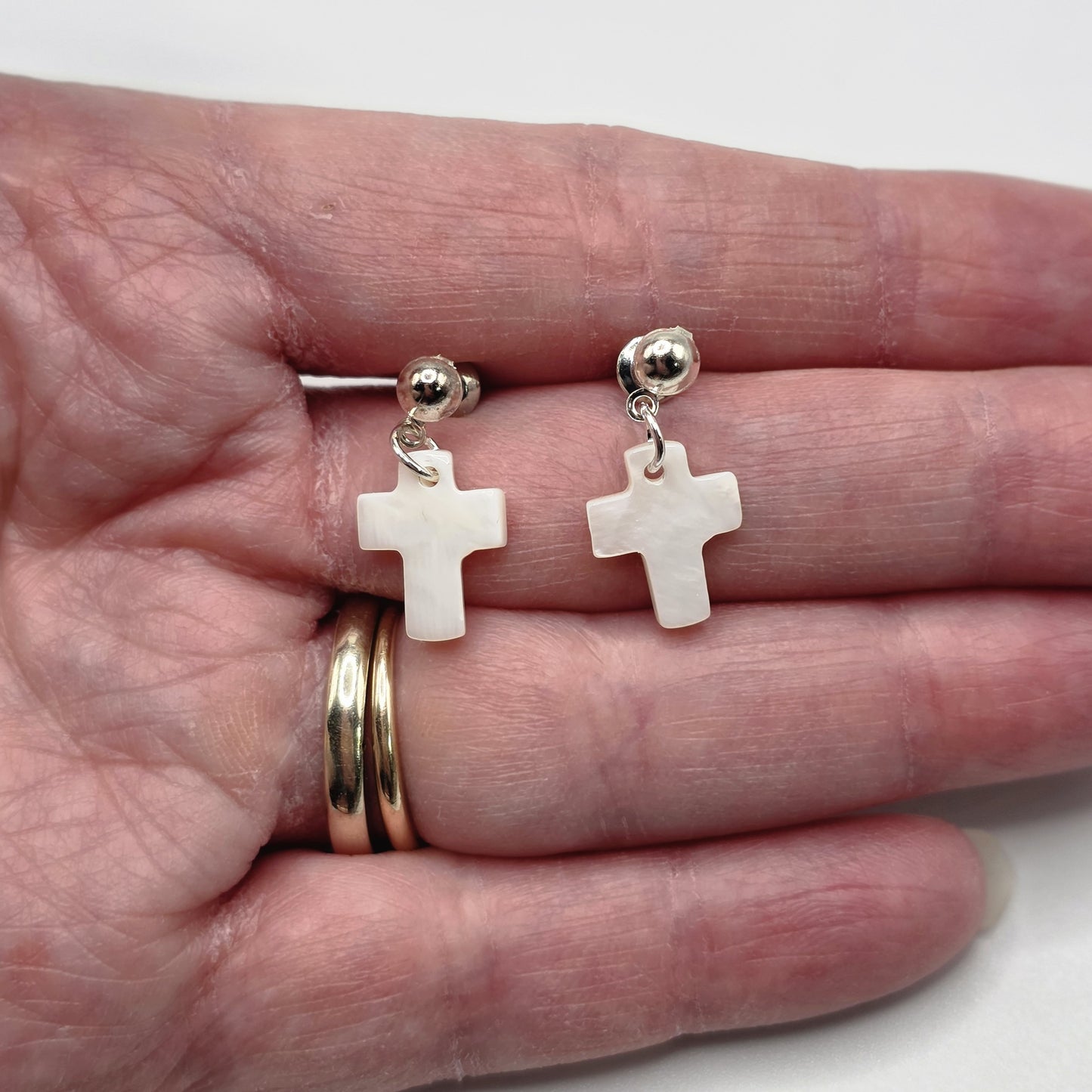 Mother of Pearl Cross Silver Earrings