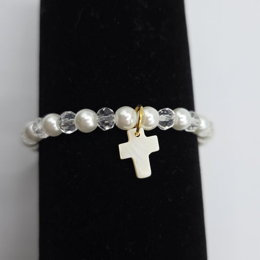 Mother of Pearl Cross Beaded Charm Bracelet