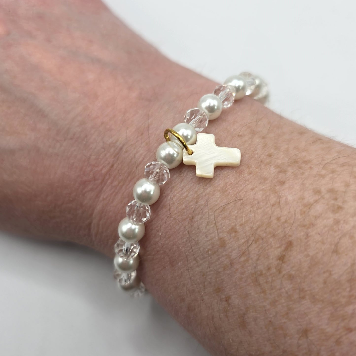 Mother of Pearl Cross Beaded Charm Bracelet
