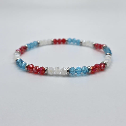 Red, White, and Blue 4 mm Crystal USA Stretch Bracelet