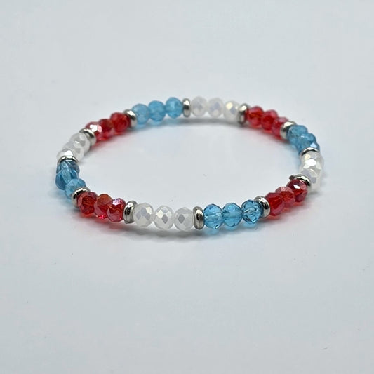 Children's Red, White, and Blue 4 mm Crystal USA Stretch Bracelet