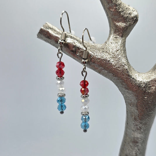 Red, White and Blue 4 mm Crystal USA Earrings