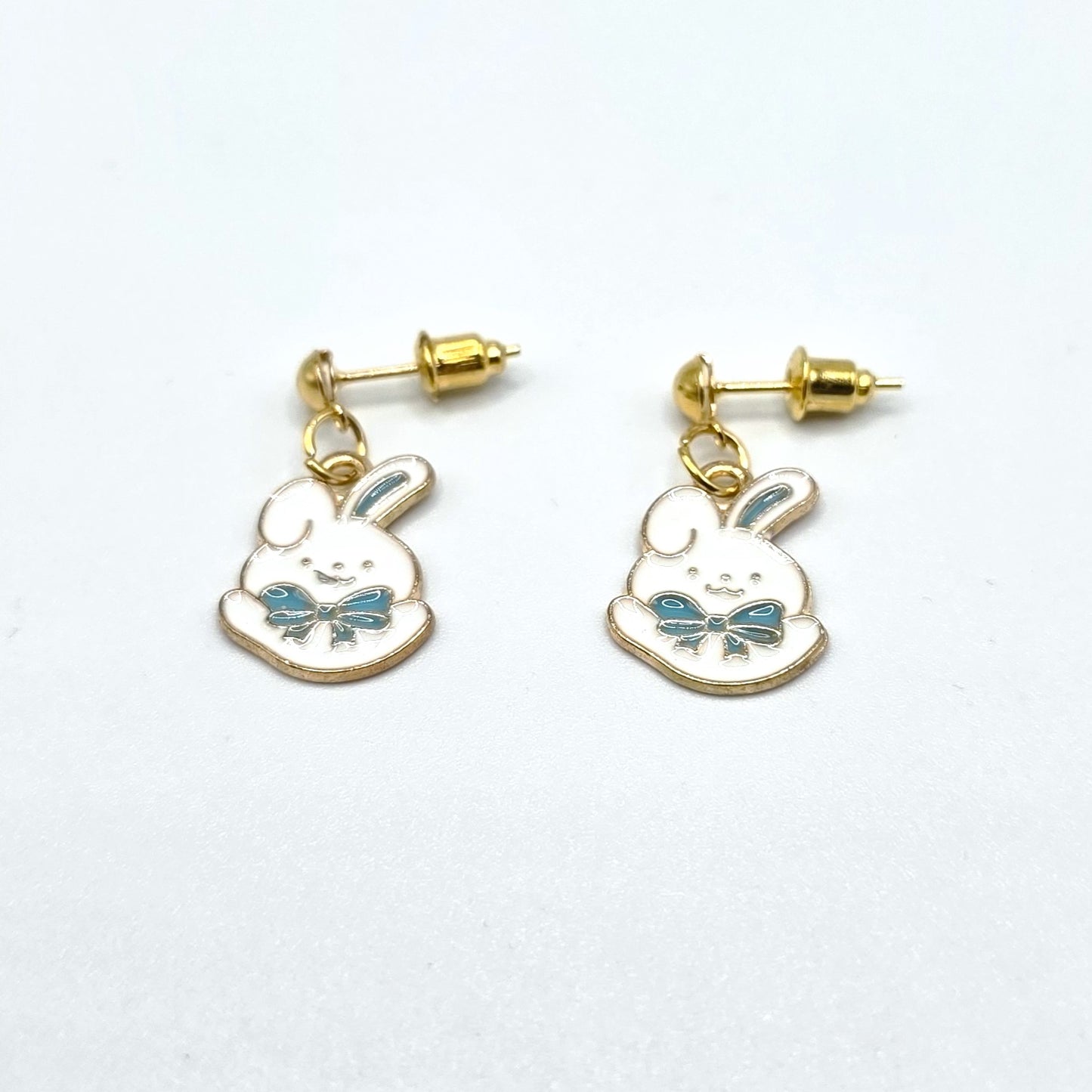 Hoppy Easter Little Blue Bow Bunny Earrings