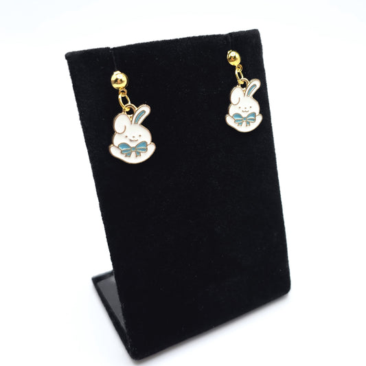 Hoppy Easter Little Blue Bow Bunny Earrings