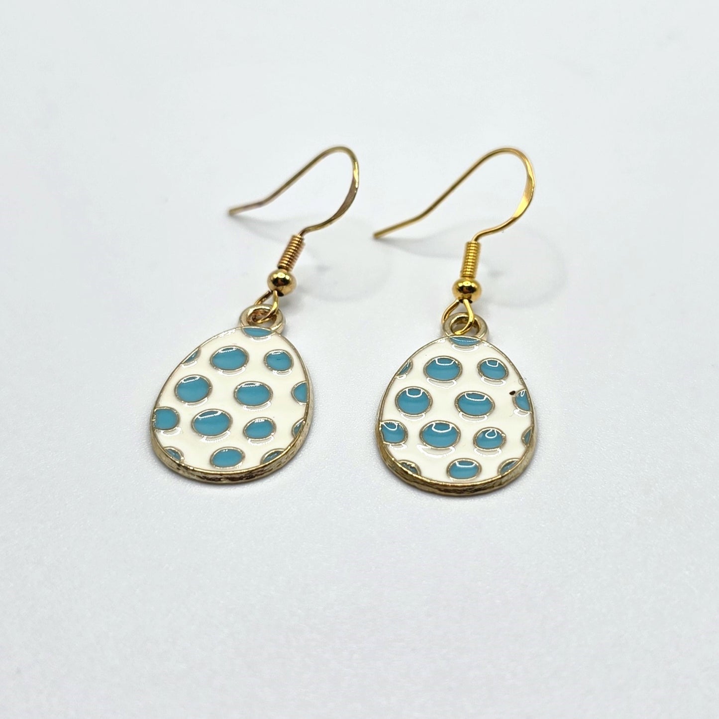 Hoppy Easter Blue Polka Dot Egg Earrings